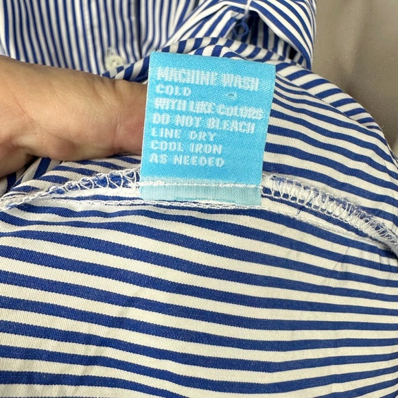 J. McLaughlin Millbury Shirt Dress Tie Belt Blue White Striped Small - Picture 13 of 16